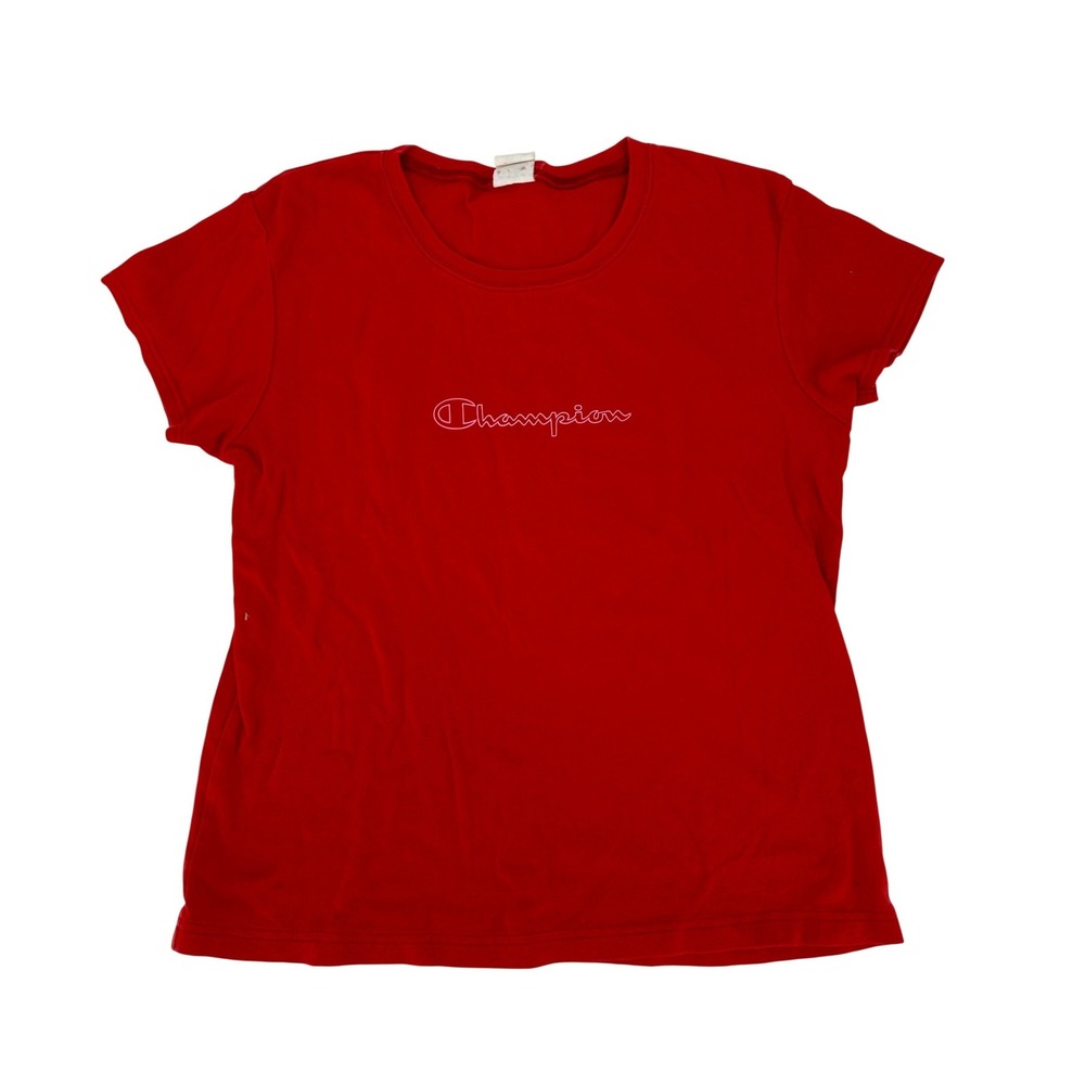 Champion Shirt Tee Script Logo 90s Vintage Women‎ Medium Red Short Sleeve Cotton